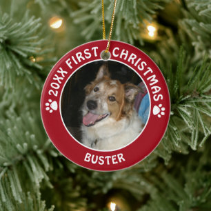 Pet Dog FIRST CHRISTMAS Pawprint Custom Color Ceramic Tree Decoration