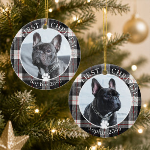 Pet Dog First Christmas Photo Plaid Keepsake Ceramic Tree Decoration