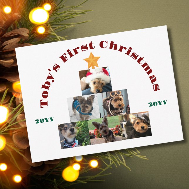 Pet Dog First Christmas Photo Tree, Personalised Holiday Postcard (Creator Uploaded)