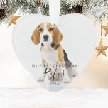 Pet Dog First Christmas Photos Script Ornament<br><div class="desc">Pet dog first Christmas photos script. Personalise with your favourite pet photos adding their name and the year to create a unique memory and gift.  A lovely family keepsake to celebrate your new arrival! Designed by Thisisnotme©</div>