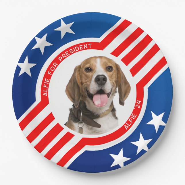 Pet Dog for President Photo USA Elections 2024 Paper Plate (Front)