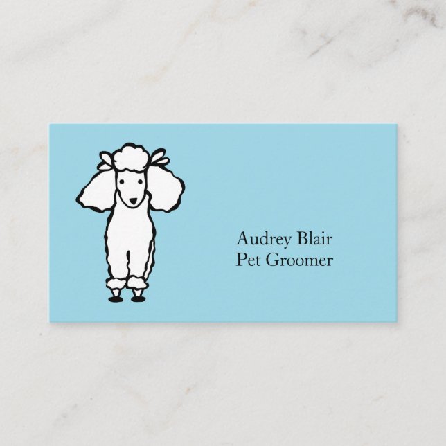 Pet Dog Groomer White Poodle Turquoise Business Card (Front)