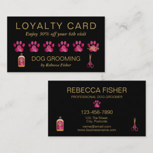 Pet Dog Grooming Black Pink Loyalty Rewards Card