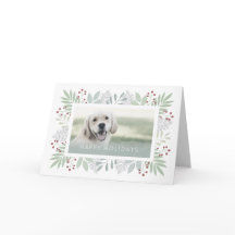 Pet Dog Holiday Card Green Foliage Berries Design