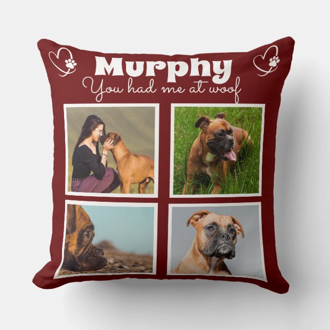 Pet dog lover 4 photo collage customised cushion (Front)