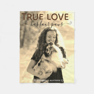 Pet Dog Lover Photo True Love Has 4 Paws Custom  Fleece Blanket