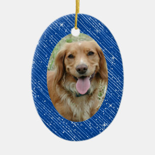 Pet Dog Memorial Blue Oval Photo Christmas Ceramic Ceramic Tree Decoration