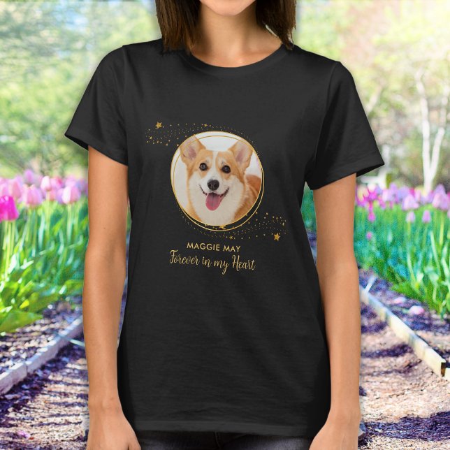 Pet Dog Memorial Elegant Chic Gold Stars Photo T-Shirt (Creator Uploaded)