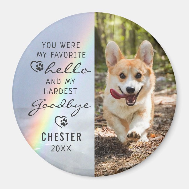 Pet Dog Memorial Favorite Hello Photo Rainbow Magnet (Front)