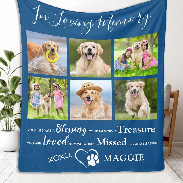 Pet Dog Memorial Gift Personalised Photo Collage Fleece Blanket (Creator Uploaded)