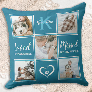 Pet Dog Memorial Keepsake Teal Photo Collage Cushion