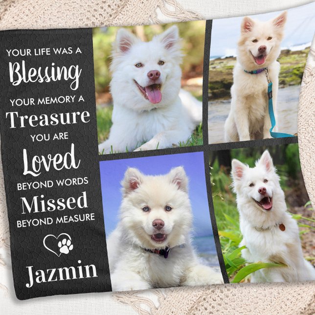 Pet Dog Memorial Personalised Photo Collage Fleece Blanket (Creator Uploaded)