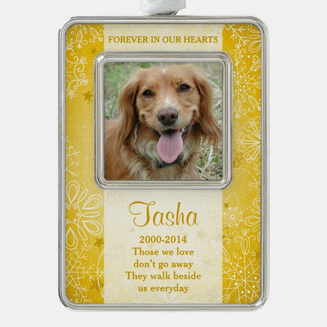 Pet Dog Memorial Photo Christmas Gold Snowflake Silver Plated Framed Ornament (Front)