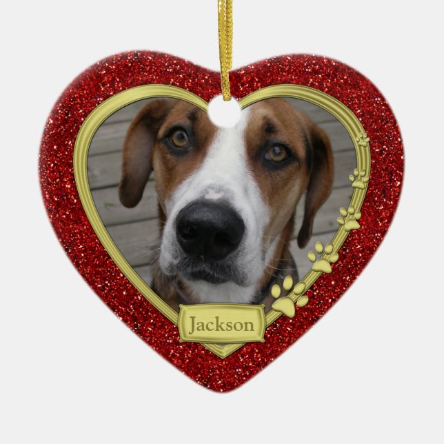 Pet Dog Memorial Photo Christmas Ornament - heart (Front)