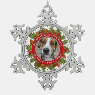 Pet Dog Memorial Photo Christmas Pine Boughs Holly Snowflake Pewter Christmas Ornament