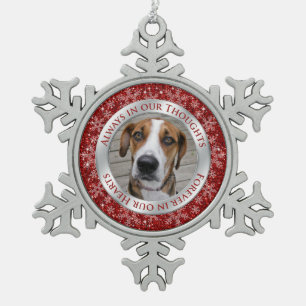 Pet Dog Memorial Photo Christmas Red Silver Snowflake Pewter Christmas Ornament
