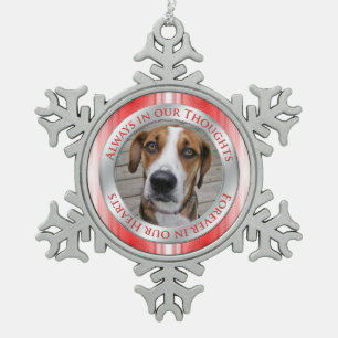 Pet Dog Memorial Photo Christmas Red Silver White Snowflake Pewter Christmas Ornament
