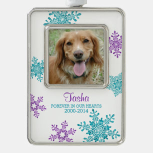 Pet Dog Memorial Photo Christmas Teal Purple Silver Plated Framed Ornament