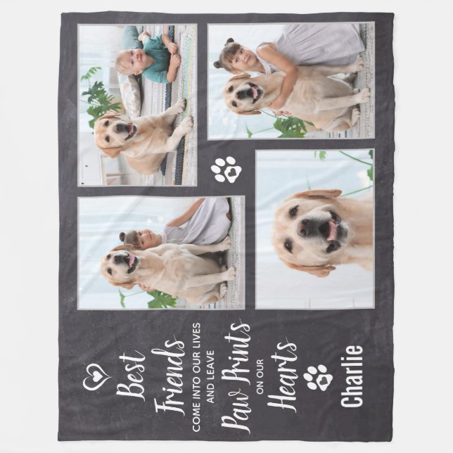 Pet Dog Memorial Photo Collage Keepsake Fleece Blanket (Front)