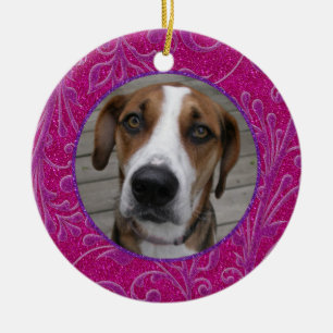 Pet Dog Memorial Pink Purple Photo Christmas Ceramic Tree Decoration