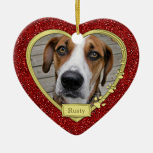 Pet Dog Memorial Red Photo Heart Christmas Ceramic Tree Decoration
