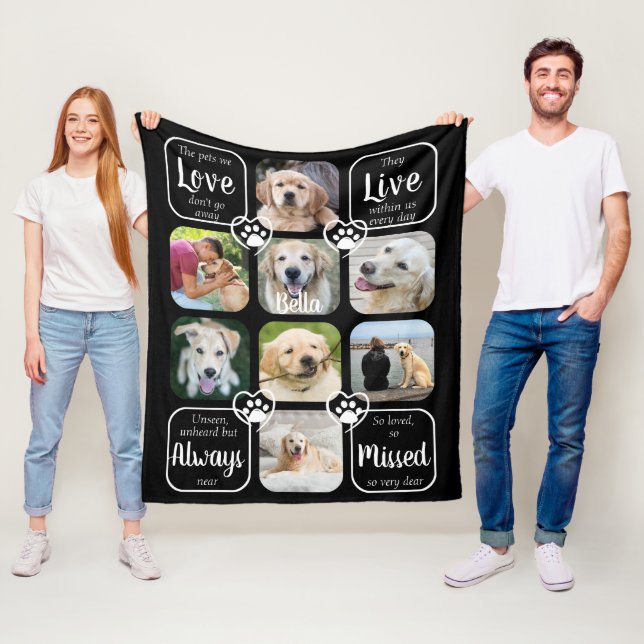 Pet Dog Memorial Sympathy Quote 8 Photo Collage Fleece Blanket (In Situ)