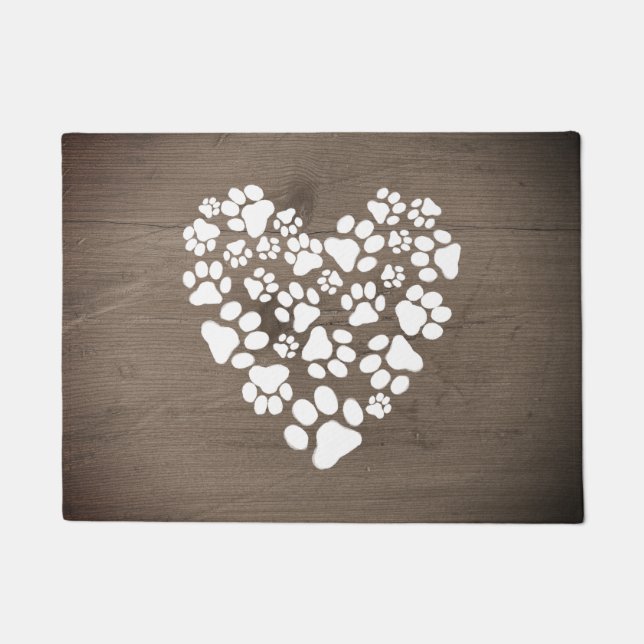 Pet Dog or Cat Paw Prints Heart | Animal Lover's Doormat (Front)