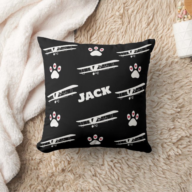 Pet Dog Paw Print & Aeroplane, Simple Cute Aviatio Cushion (Blanket)