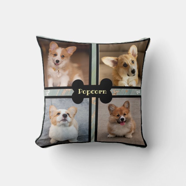 Pet dog photo collage - green  cushion (Front)
