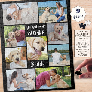 Pet Dog Photo Collage YOU HAD ME AT WOOF Dog Name Jigsaw Puzzle