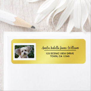 Pet Dog Photo Elegant Modern Return Address Golden