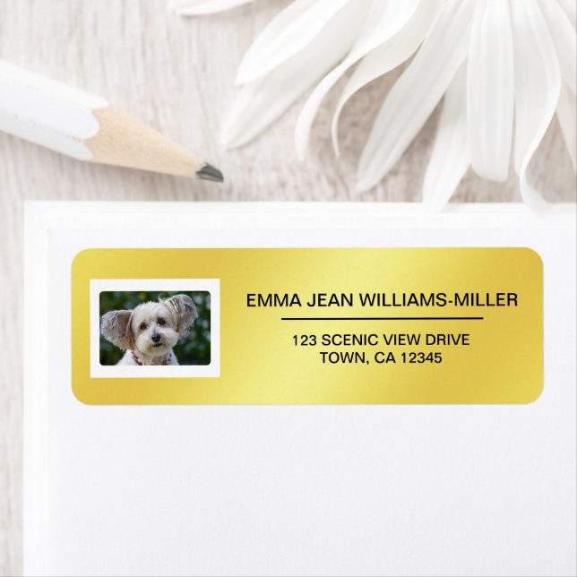 Pet Dog Photo Elegant Modern Return Address Golden (Insitu)