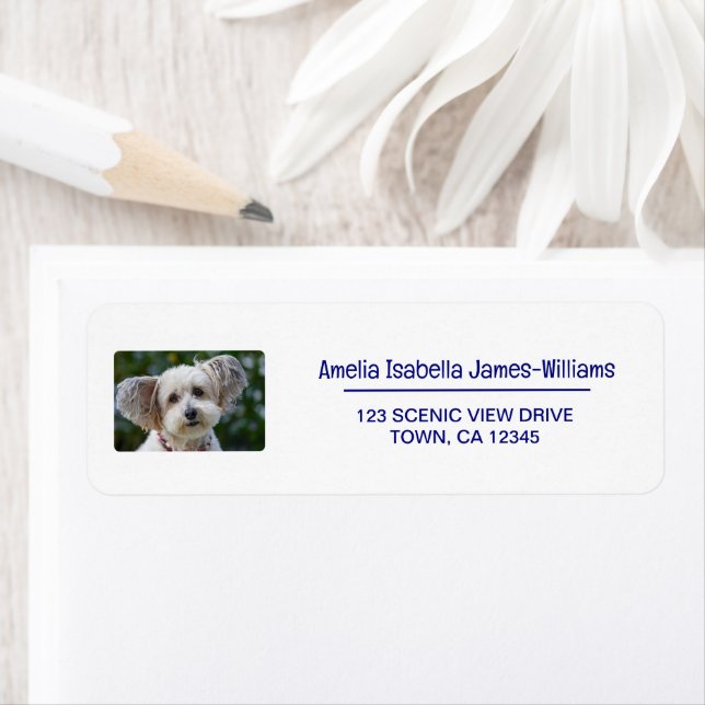Pet Dog Photo Elegant Modern Return Address Label (Insitu)