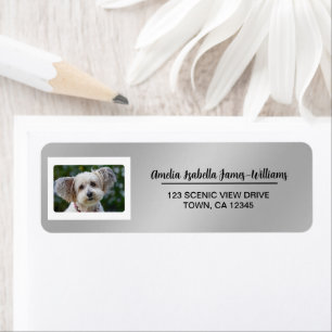 Pet Dog Photo Elegant Modern Return Address Silver