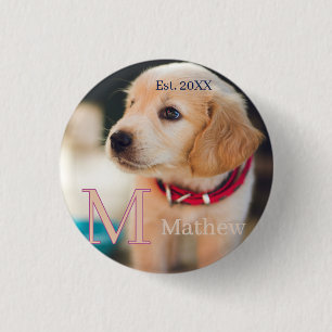 pet dog photo est year name monogram cat parent 3 cm round badge