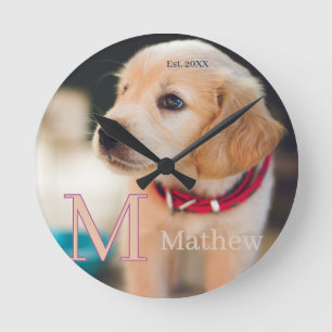 pet dog photo est year name monogram cat parent round clock