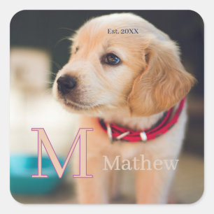 pet dog photo est year name monogram cat parent square sticker