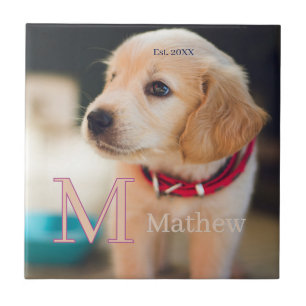 pet dog photo est year name monogram cat parent tile