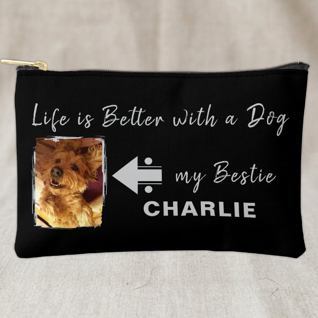 Pet dog photo name initials black grey accessory pouch (Creator Uploaded)