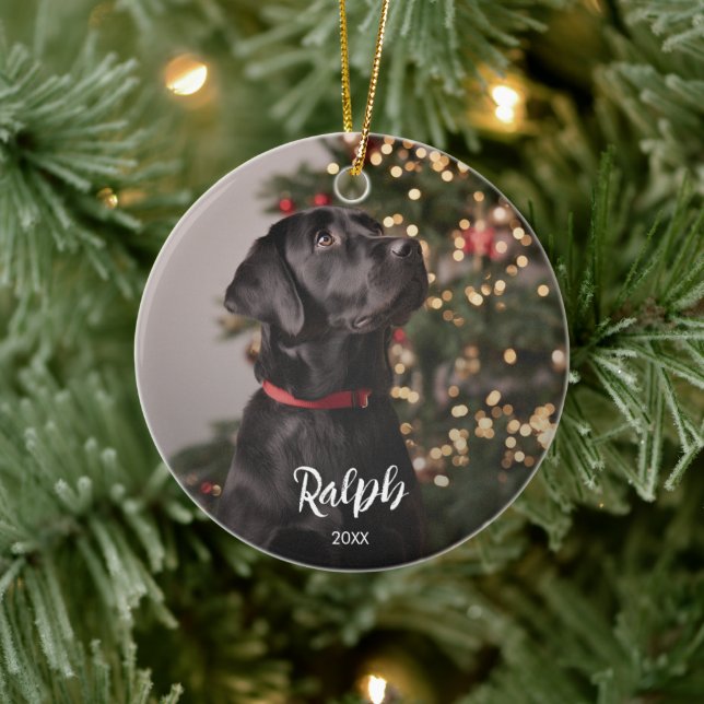 Pet Dog Photo with Name Text Overlay  Ceramic Tree Decoration (Tree)