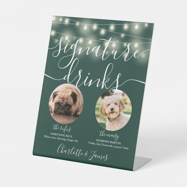 Pet Dog Signature Drinks String Lights Emerald Pedestal Sign (Front)