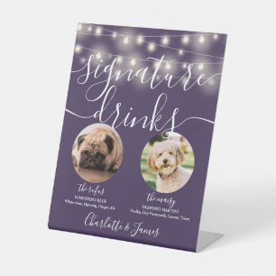 Pet Dog Signature Drinks String Lights Purple Pedestal Sign