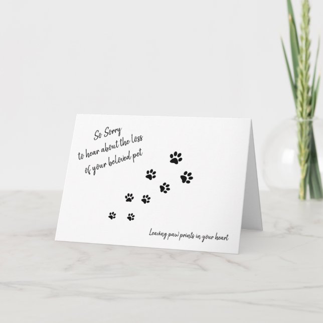 Pet Dog Sympathy Card with paw prints and quote (Front)