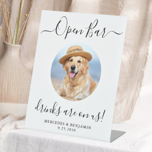 Pet Dog Wedding Open Bar Personalised Drinks On Us Pedestal Sign