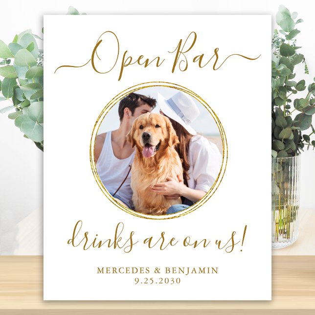 Pet Dog Wedding Open Bar Personalized Gold Drinks Poster (Creator Uploaded)