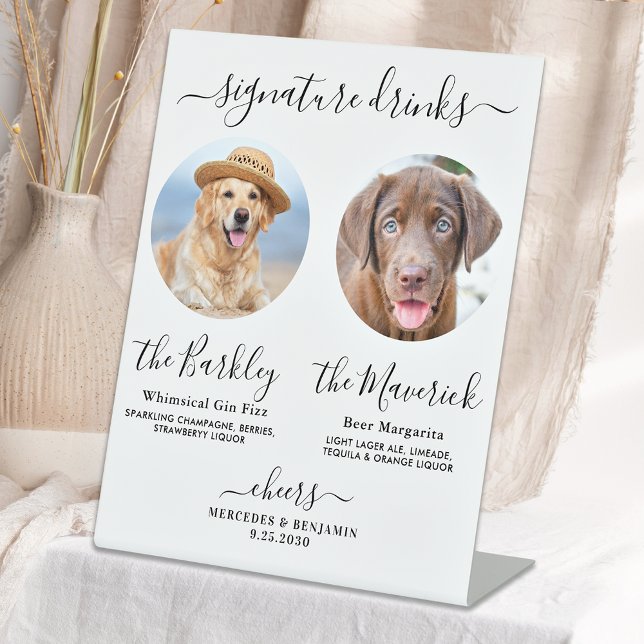 Pet Dog Wedding Signature Drinks Custom Photo Bar  Pedestal Sign (Creator Uploaded)