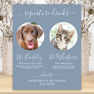 Pet Dog Wedding Signature Drinks Photo Dusty Blue Poster