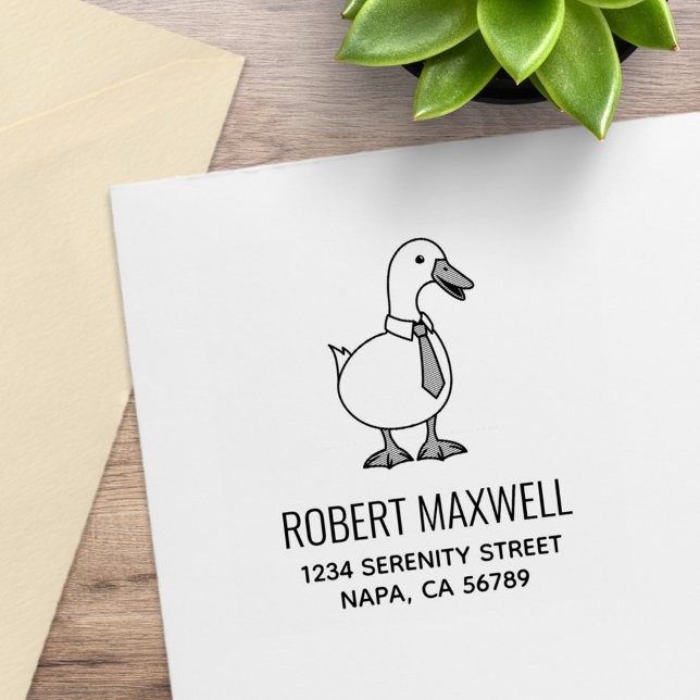 Pet Duck Goose Necktie Return Address Rubber Stamp (Creator Uploaded)
