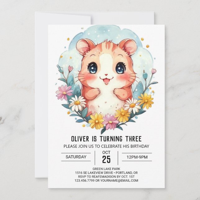Pet Editable Hamster Birthday Invitation (Front)