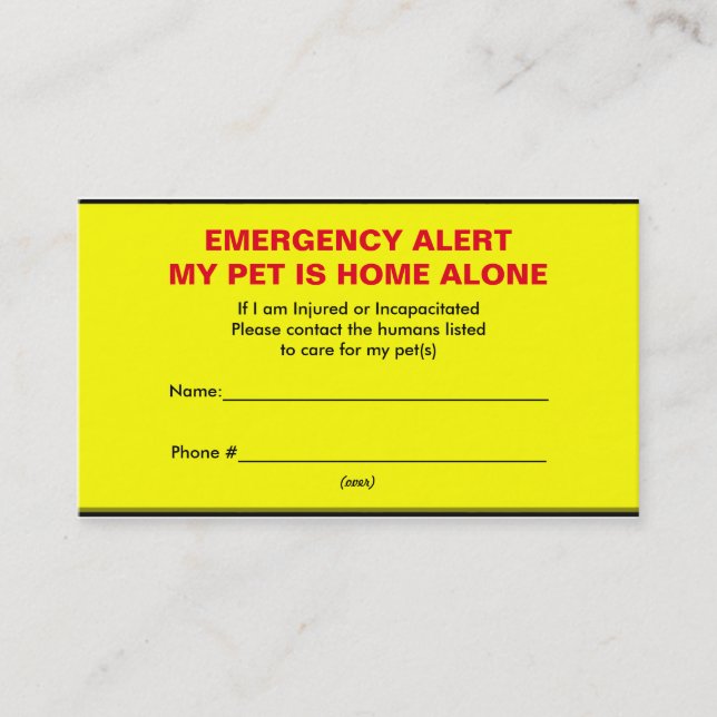 Pet Emergency Alert Home Alone Cards (Front)